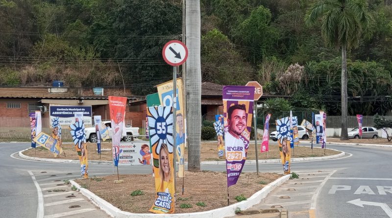 ELEIÇÕES 2024: Candidatos abusam da propaganda eleitoral em canteiros e rotatórias em Timóteo