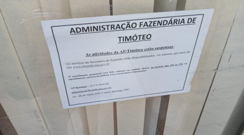 Posto da Administração Fazendária (AF) fechou as portas na Prefeitura de Timóteo